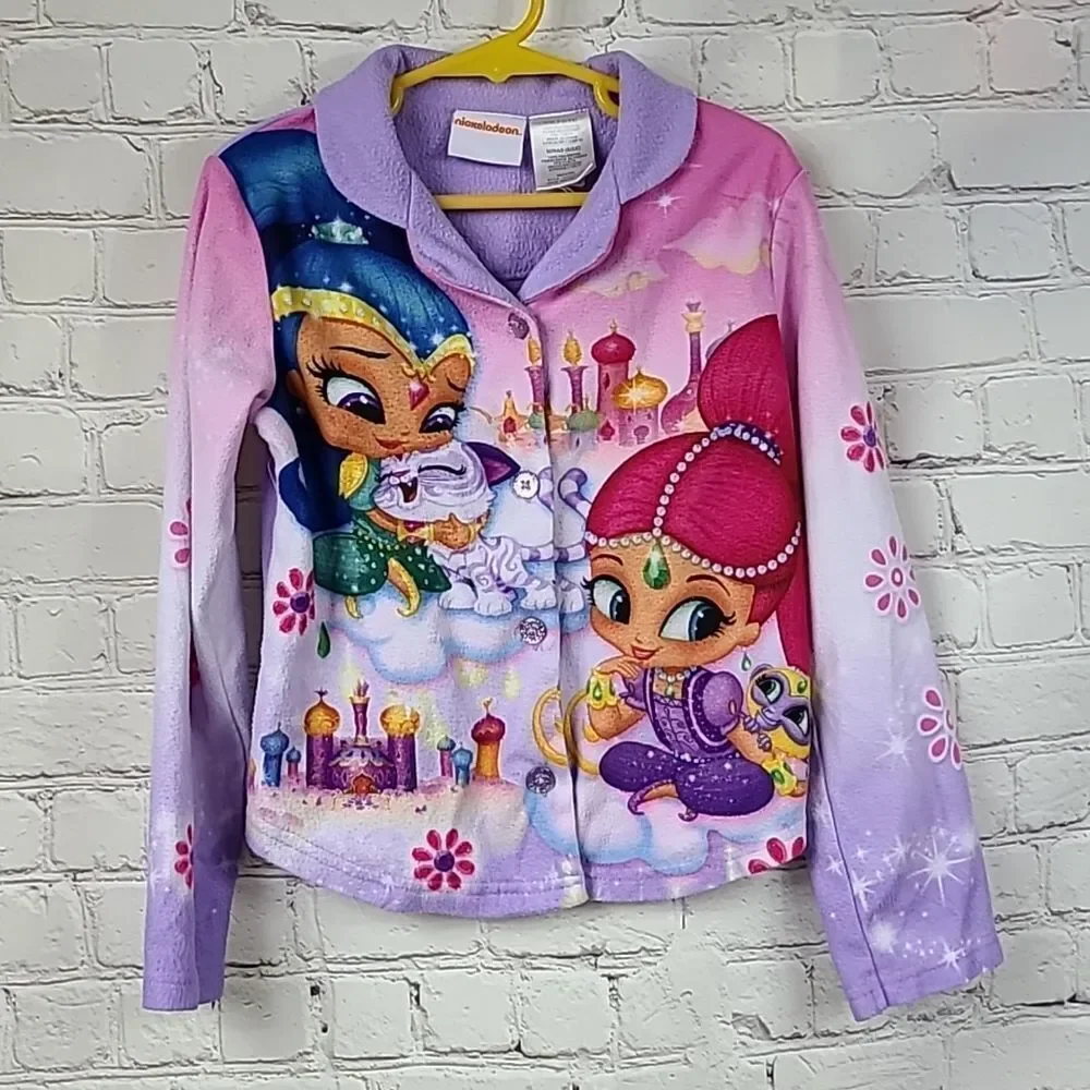 Nick Jr Shimmer And Shine Purple Pets Flannel Pajama Top Girls 6/6x Sleep Shirt